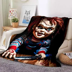 Horror Movie Chucky Pennywise Halloween Saw Character Flannel Blanket, Soft Throw Blanket for Bedroom, Sofa, Travel, Movie Night Comfort