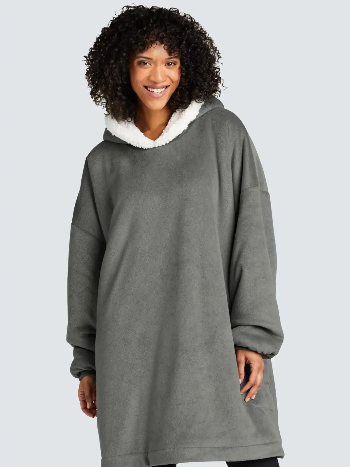 Port Authority Mountain Lodge Wearable Blanket Hearth Grey 11.9-ounce Linear Yard 100% Polyester Fleece Face with Sherpa Lining and Side-Entry Pockets
