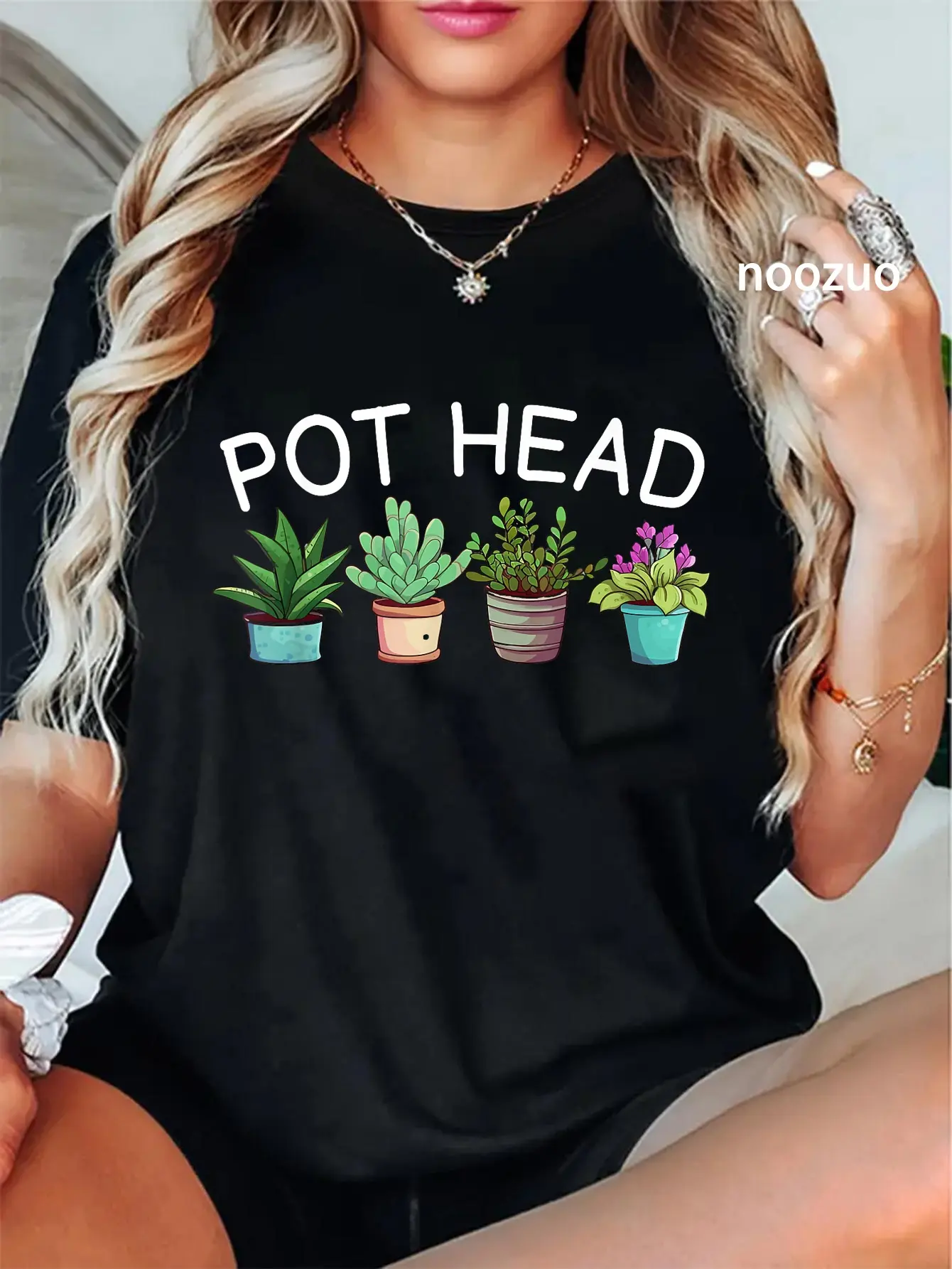 100% Cotton Pot-head T-Shirt Funny Gardening Plants T-Shirt