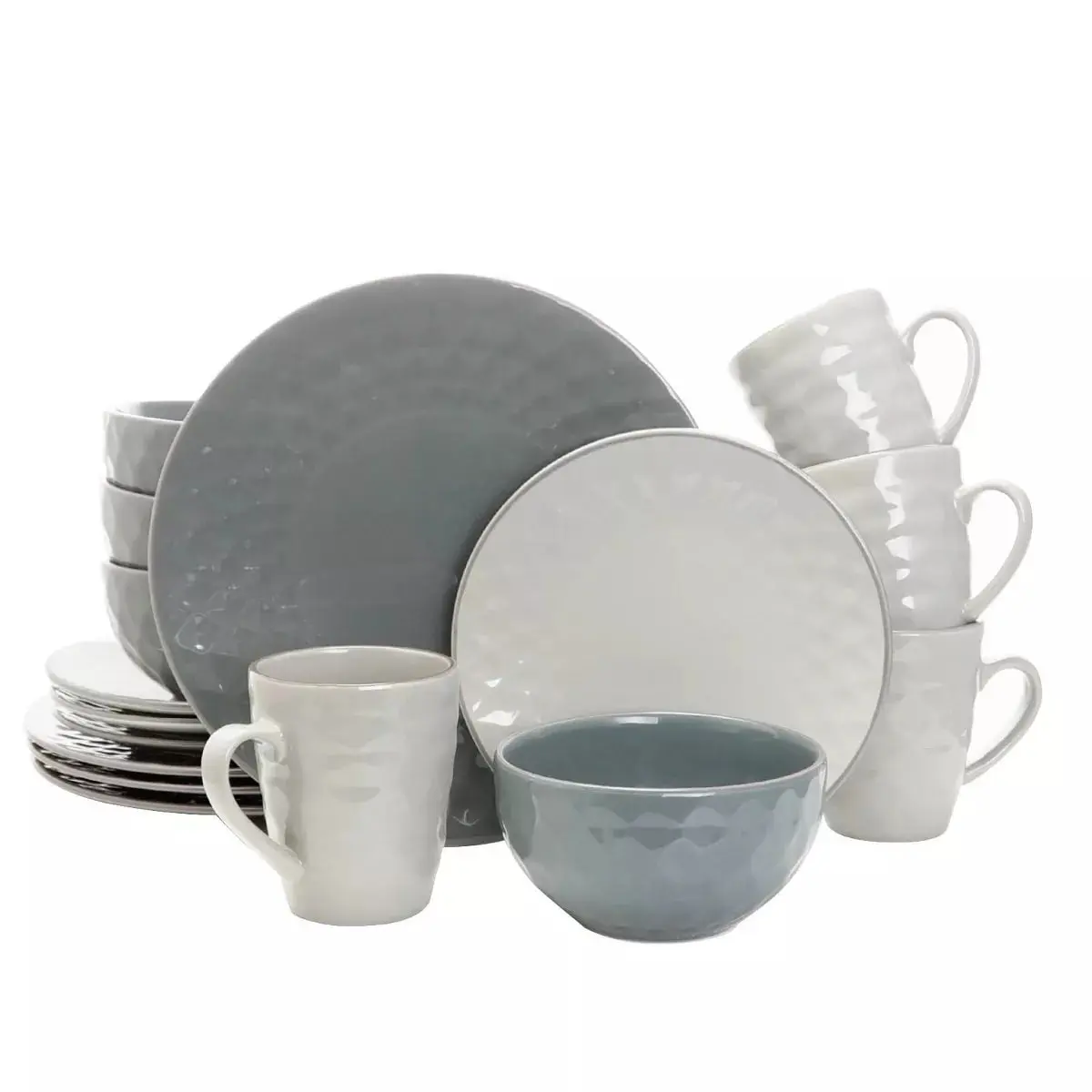 16pc Stoneware Mutli-Diamond Dinnerware Set Gray - Elama