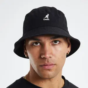 Kangol Washed Bucket Hat - Black - M/L/XL - Classic Style with White Logo Elegant Design Perfect Fit