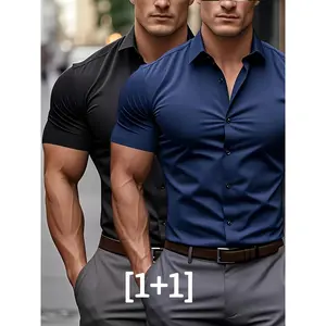 Two-Pack Mens Muscle Fit Short Sleeve T-Shirts Stretchy Workout Gym Shirts for Men Comfortable Breathable Activewear Multiple Colors Available