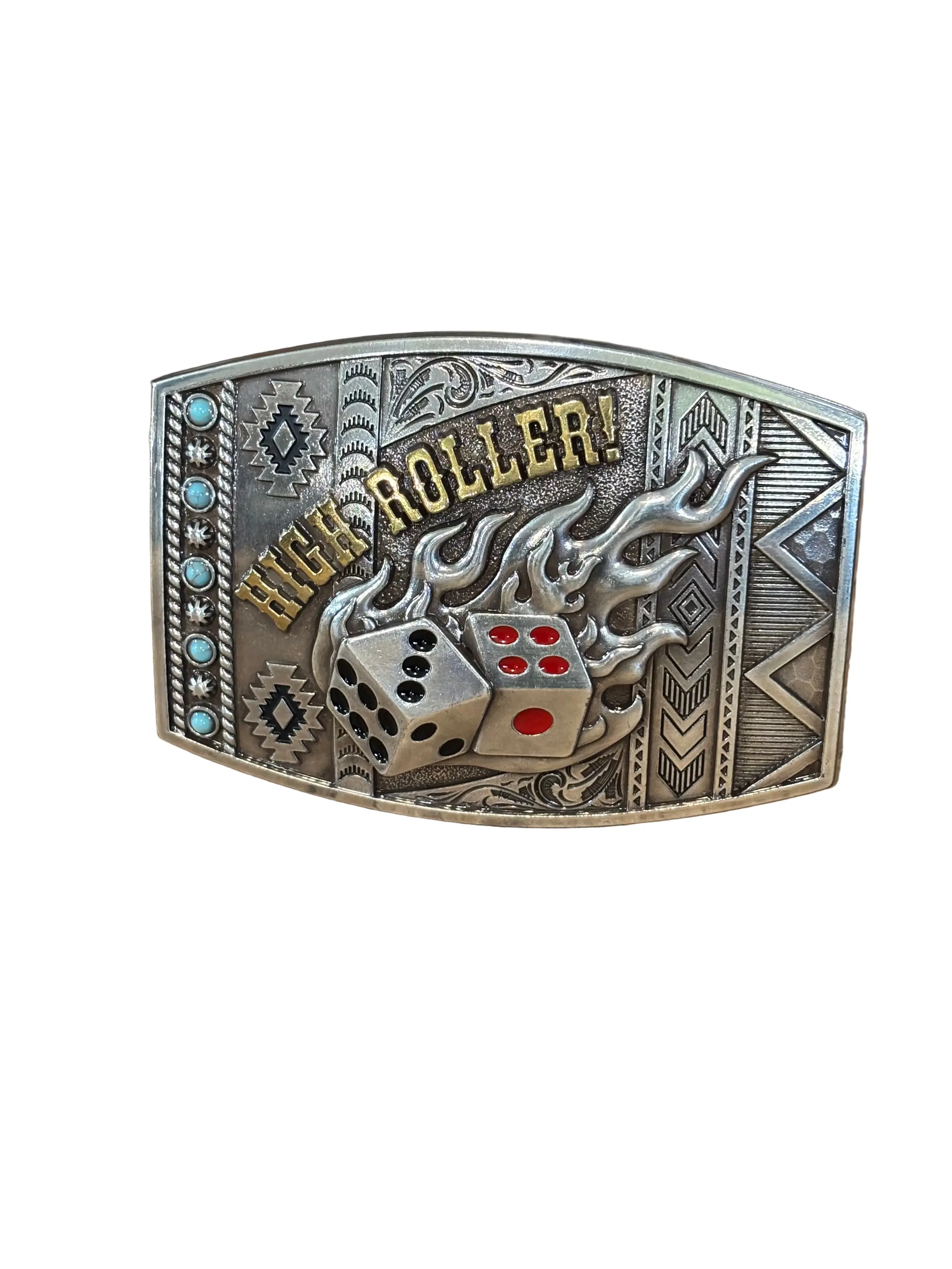 Nocona High Roller Dice Cowboy Belt Buckle - Engraved Turquoise Rectangle, Style 37960, Western/American-Themed Fashion Buckle Men's Belt Accessory, Western Belt Buckles