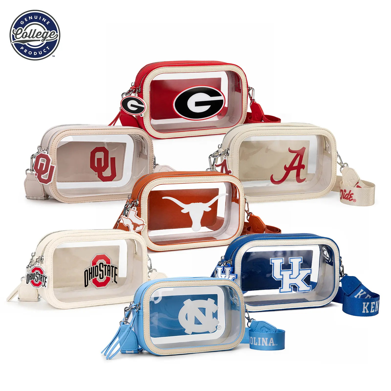NCAA Clear Bag for Stadium Events - Stadium Approved Crossbody Bag, Clear Stadium Bag for Concerts & Sports Events,Auburn Tigers/Texas Longhorns/Tennessee Volunteers/Oklahoma Sooners/Ohio State Buckeyes,(B)016