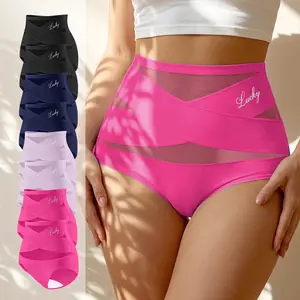 Morelect 8 Pcs Women's High Waist Briefs, Lucky Logo Sheer Mesh Bikini Panties, Breathable Lightweight Comfort Underwear, All Season Essential Undies