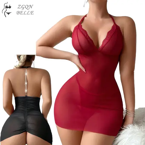 Women's 2-Piece Comfortable Elegant Polyester Lady's Nightwear Set - Sleeveless Backless Pearl Chain Strap Pajama, Fitted Pleated Mini Skirt Loungewear, Sexy Panties for Birthday Occasions