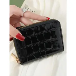 Women's Fashionable Crocodile Embossed Zipper Around Card Holder, Simple Casual Multi Card Slot Card Holder, Fashionable Coin Wallet for Daily Use
