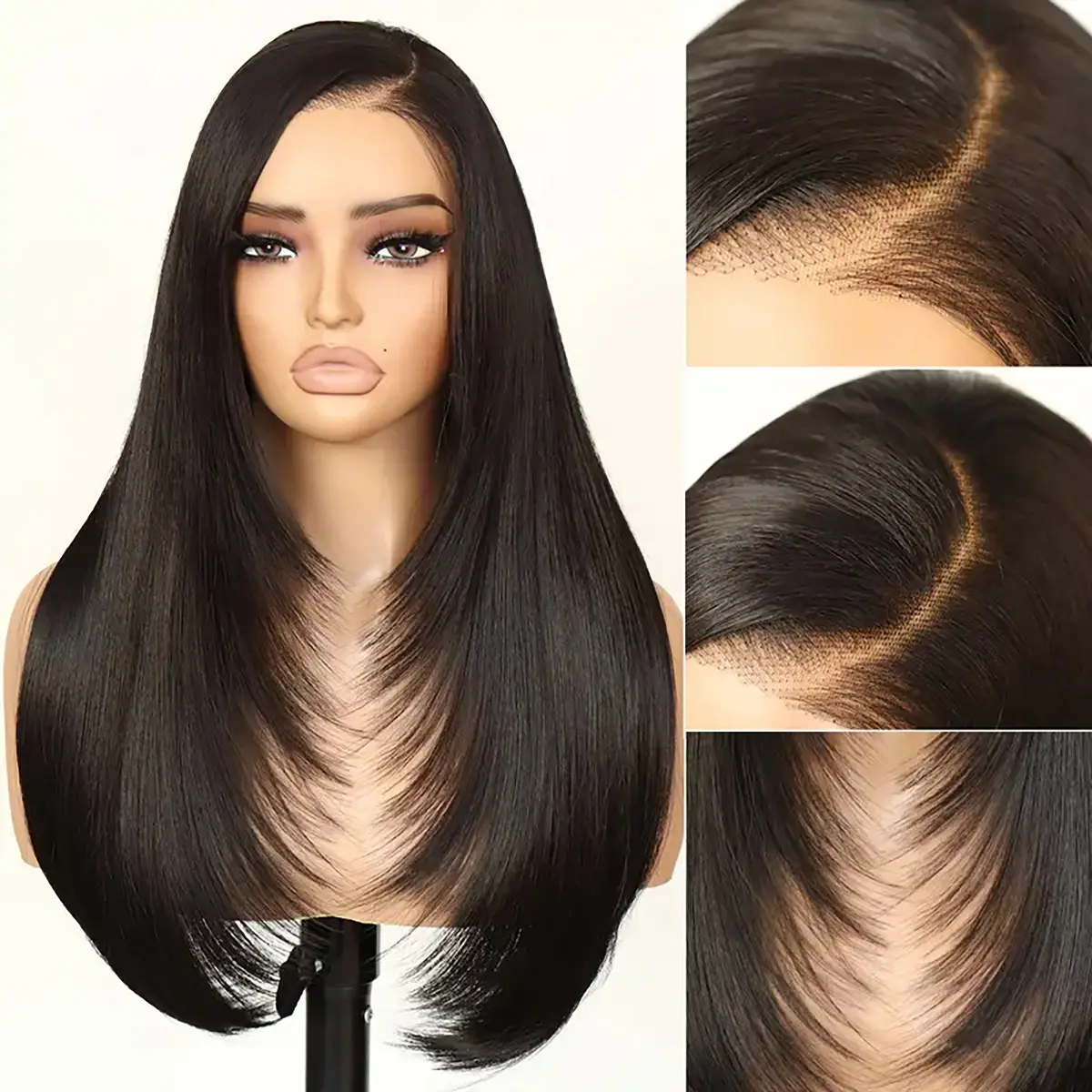 9x7 Glueless C-Part Layered Wig Wear and Go Lace Front Straight Wig Pre Plucked Pre Cut Tiny Knots 9x7 Glueless C-Part Layered Wig Wear and Go Lace Front Straight Wig Pre Plucked Pre Cut Tiny Knots