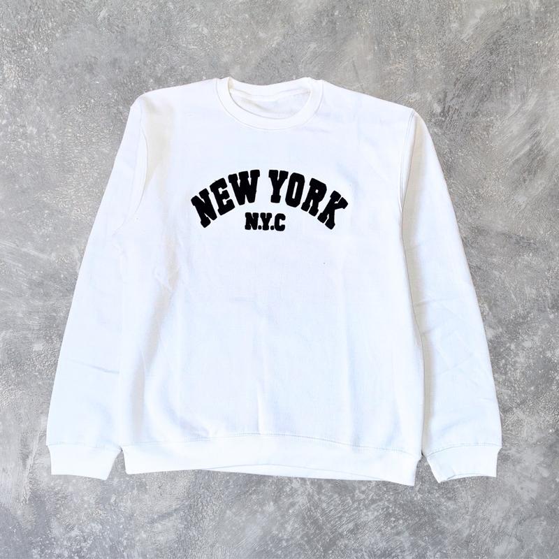 Unisex New York Chenille Patches Embroidery  Regular Fit Long Sleeve Sweatshirt Fall & Winter Daily Wear Outfits Tops Casual Mens Womens Fleece Fabric to keep warm and comfy
