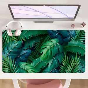 [Mouse Desk Pad] Non-Slip Mouse Pad Large Gaming Mouse Pad With Rubber Base & Stitched Edge Tropical Green Leaf & Monstera Design Desk Top Protector Mat For Home Office Christmas Gift