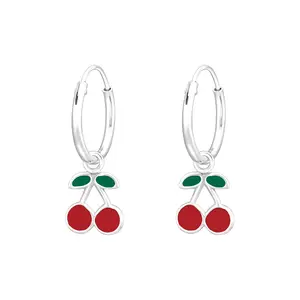 Hanging Cherry 925 Silver Hoop Earrings