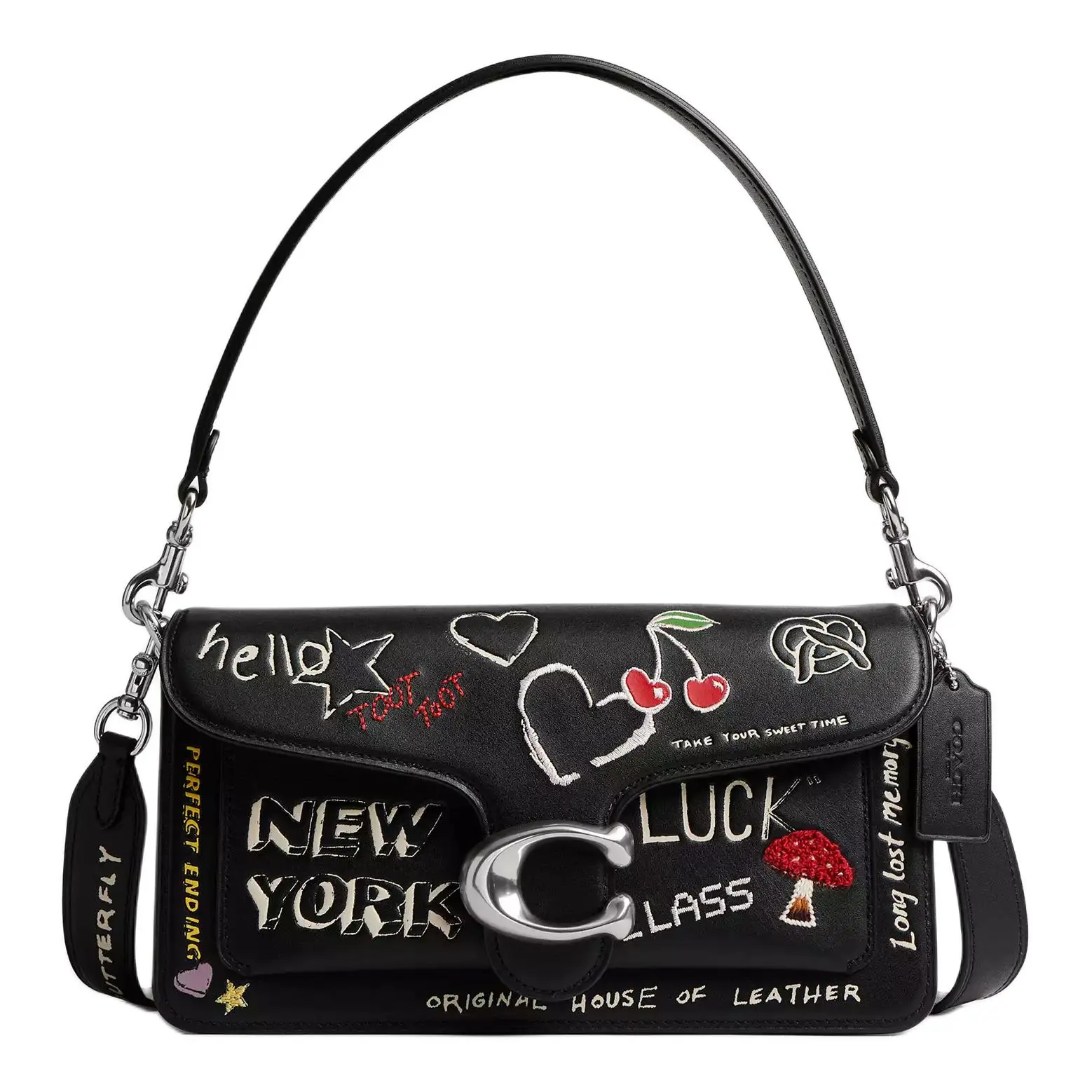 COACH Tabby Sketch Print Calfskin Crossbody Handbag for Women, Medium Size, Silver and Black