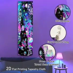 Astronaut Weed Galaxy Vertical Blacklight Tapestry Cosmic Space Long Luminous Wall Tapestries for Bedroom Neon Golden Glow in The Dark Decorative Wall Hanging Trippy UV Reactive Home Decor for Living Room Dorm Unique Gifts for Friends