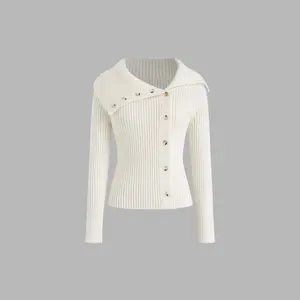 Cider [2 colors, size 2-10] Knit Asymmetrical Neckline Button Sweater