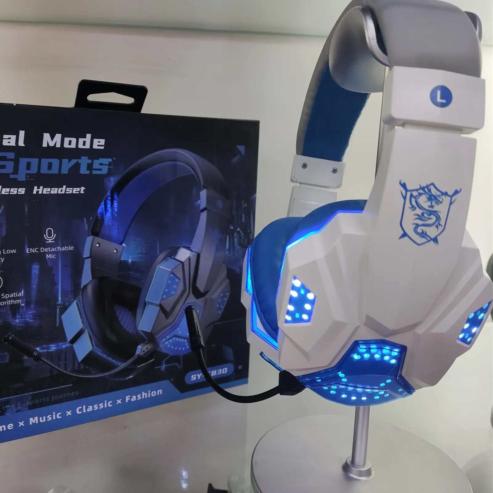 Glowing Gaming Headset - High-Quality Wireless Mode Device with 3.5mm Headphone Jack, Detachable Stereo Cable, Physical Noise Cancellation, Adjustable Fit, Laptop Compatible, Call Support, Seamless Wired-Wireless Switching