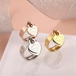 [Forever & Love] Love Heart Couple Rings Stainless Steel Hypoallergenic, Matching Promise Rings for Valentine's Day/Anniversary Gift