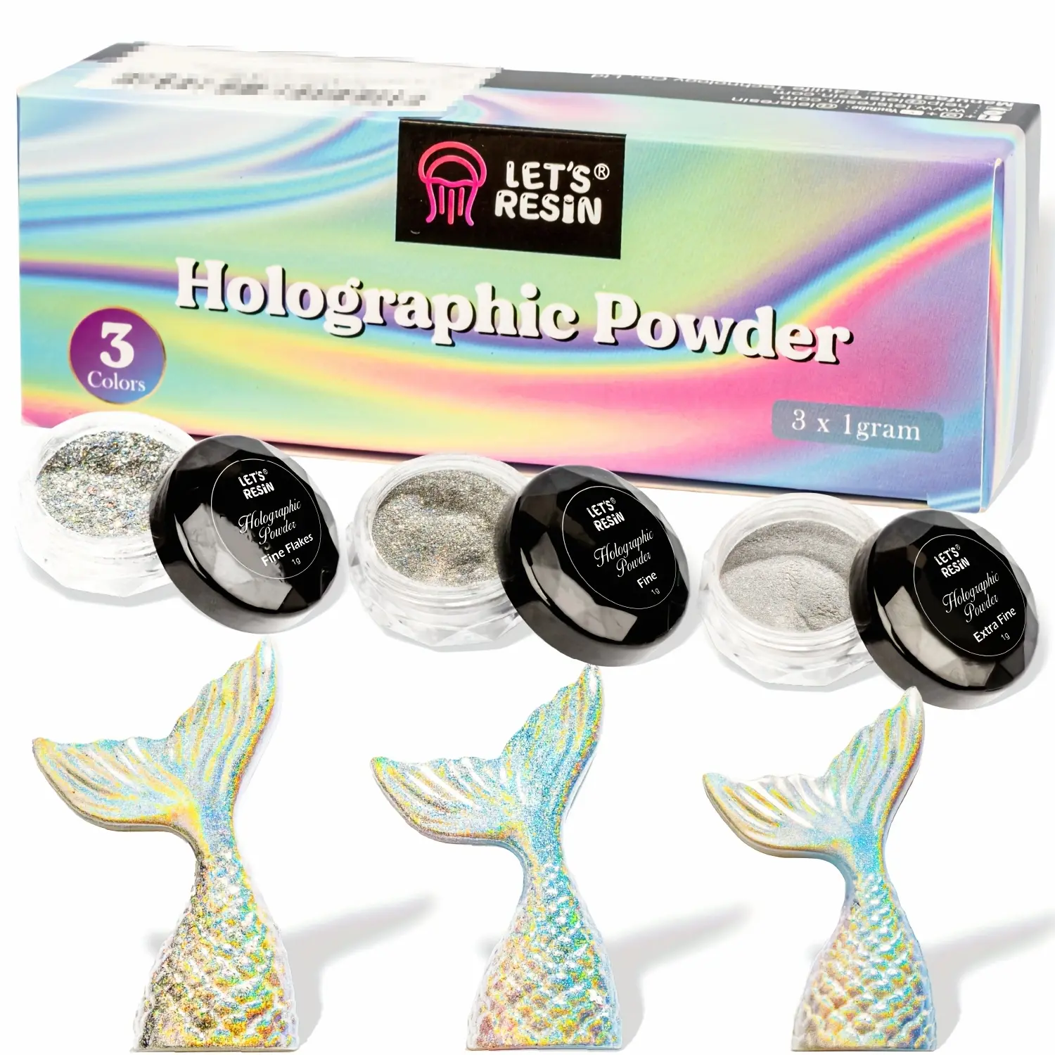 LET'S RESIN Holographic Powder, Chrome Pearl Pigment Powder for Epoxy Resin, Rainbow Holographic Flake And Mirror Powder Glitter