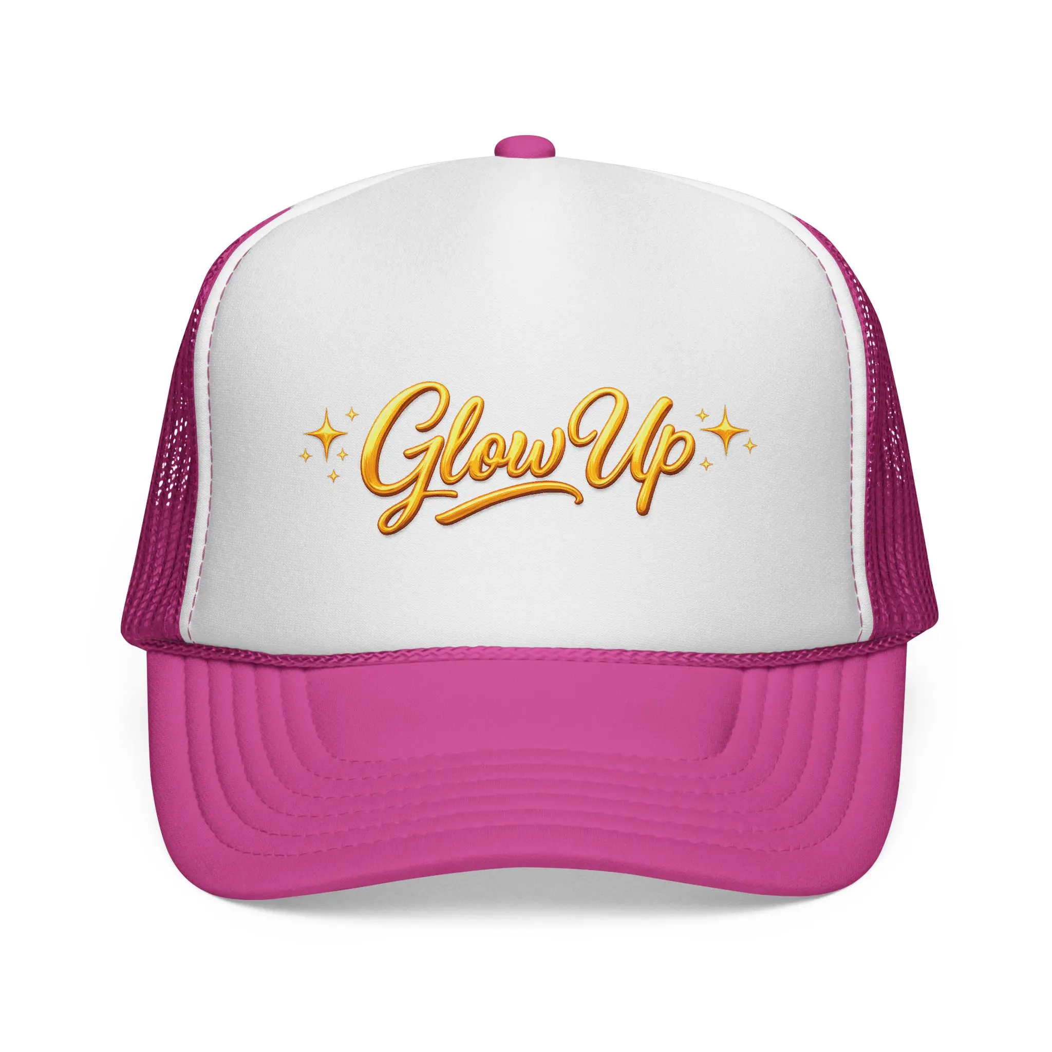Glow Up script logo Trucker | embroidered sparkle lettering cap