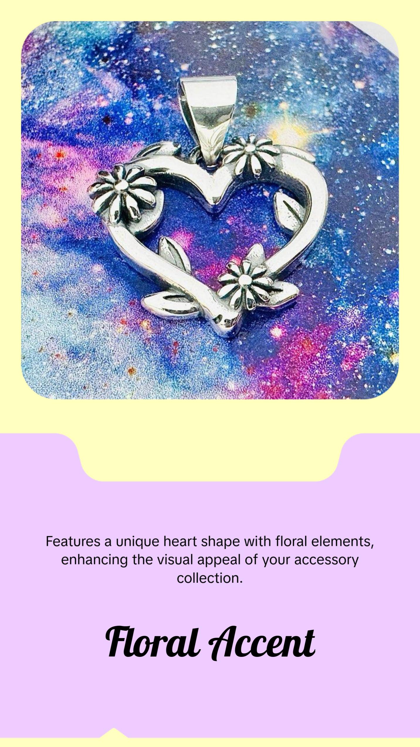 Silver Heart with Flowers Pendant, 925 Silver, Elegant Design for Everyday Jewelry and Accessories