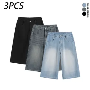Pack of 3 men’s casual denim shorts: relaxed fit with a vintage washed distressed design—ideal for everyday casual wear and sports.