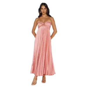 Clouds Of Love Strapless Pleated Maxi Dress Pink Womenswear