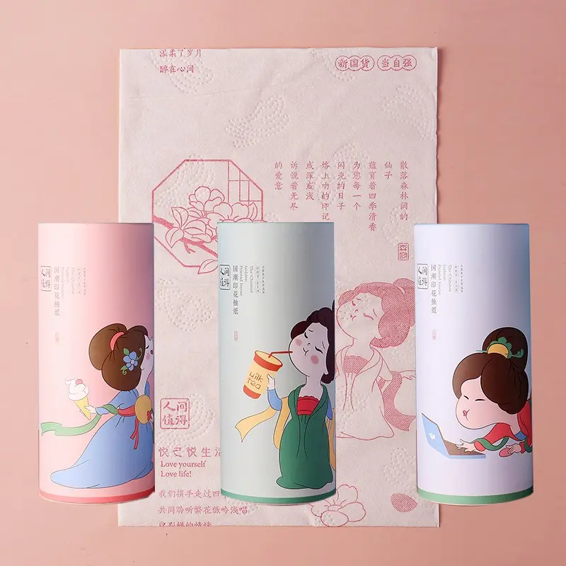 120 pieces - 3 barrels of Chinese-style printed facial tissues, suitable for both dry and wet use, car tissues, handkerchief tissues, personalized barrel-shaped tissues, used for parties and events, festivals, decoration, high-end decorative items, etc.