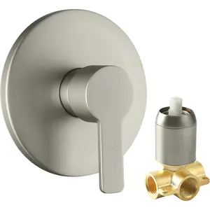 Shower Valve Handle Bathroom Shower Mixer Valve Set, Wall-Mounted Pre-Embedded Bathtub Shower Control Valve, Round Single-Way Single-Function, Internal Thread, Brushed Nickel Color