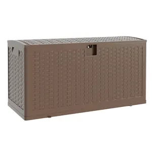 73 Gallon Outdoor Resin Deck Storage Box – Waterproof & Lockable Organizer for Patio Furniture, Garden Tools, Pool Supplies, Bench Seating, Package Delivery – Color: Brown
