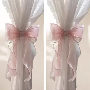 2-Pack French Silky Bow Window Curtain Tiebacks, Elegant Lace Ribbon Decorative Rope Accessories for Camping Tent & Home Décor (Pink)