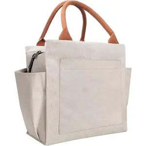 Lunch Bag Women Insulated Lunch Box  Leakproof Large Spacious Cooler Tote for Women Men Adult with Bottle Holder and Side Pockets for Work Office Travel Picnic - Beige