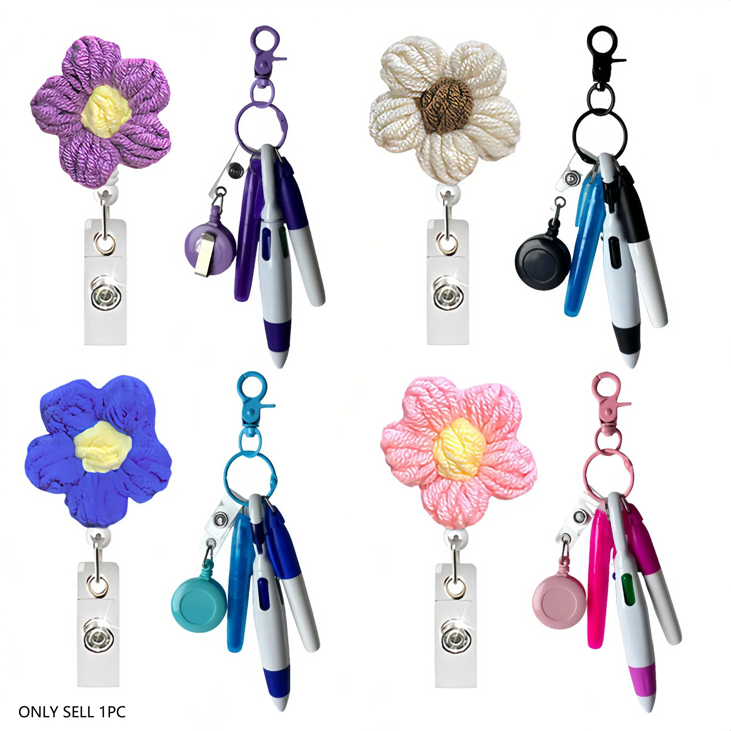 Nurse Pen Set Includes Permanent Marker Retractable Ballpoint Pen Keychain Clip Badge Reel Student Medical ID Holder (blue ), Accessories