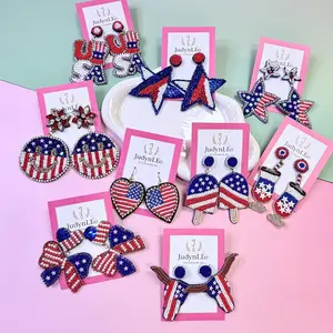 USA Flag Beaded Dangle Earrings July 4th