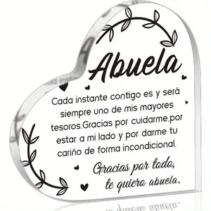Spanish Grandma Acrylic Gift Set, Heart-Shaped Board Memorial Keepsake, Father's Day & Christmas Present, Granddaughter Gifts