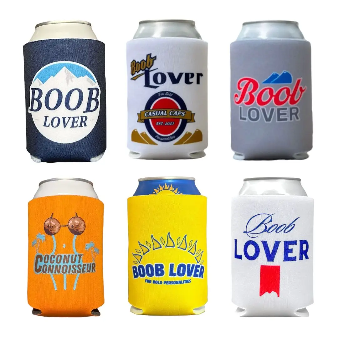 “Boobie Bundle” Funny Beer Koozie Pack – 6 Funny Can Coolers including 5 “B00B Lover” & 1 “Coconut Connoisseur” Can Cooler – 12oz Sleeve Set for Beach