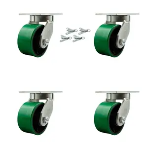 212 MAIN SCC-KP92S630-PUR-GB-BSL-4 6 in. Swivel Top Plate Service Caster Set, Extra Heavy Duty, Green Polyurethane-on-Cast Iron Wheels - Set of 4