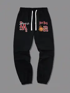 Men's Letter & Basketball Print Drawstring Waist Sweatpants, Casual Pocket Jogger Pants for Summer, Men's Bottoms for Daily Wear, Casual Sport Trousers, Casual Sports Trousers