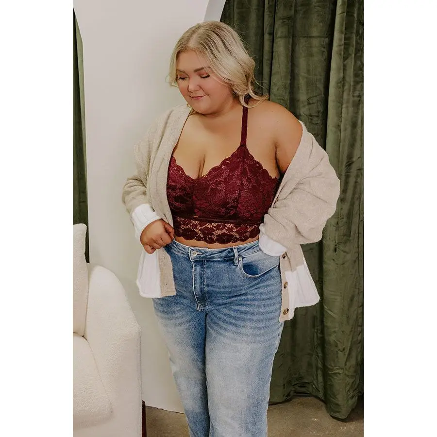 The Juliette Racerback Lace Bralette in Wine Curves
