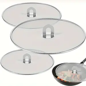 3pcs Stainless Steel Splash Guard for Frying Pan Oil Splatter Screen Cooking Protection Net for Kitchen Camping RV