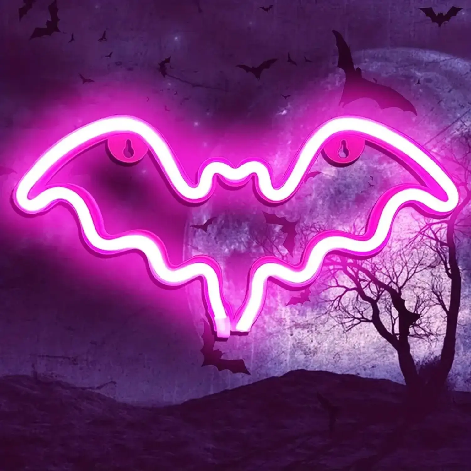 Bat Neon Light USB Powered, Cool LED Wall Decoration, Decorative Atmosphere Lighting for Bedroom, Game Room & Halloween, Easy Install, Free Hooks Included, LED Neon Lights