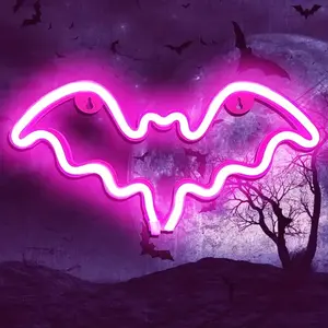 Bat Neon Light USB Powered, Cool Wall Decor for Bedroom, Game Room & Halloween, Easy Install, Free Hooks Included