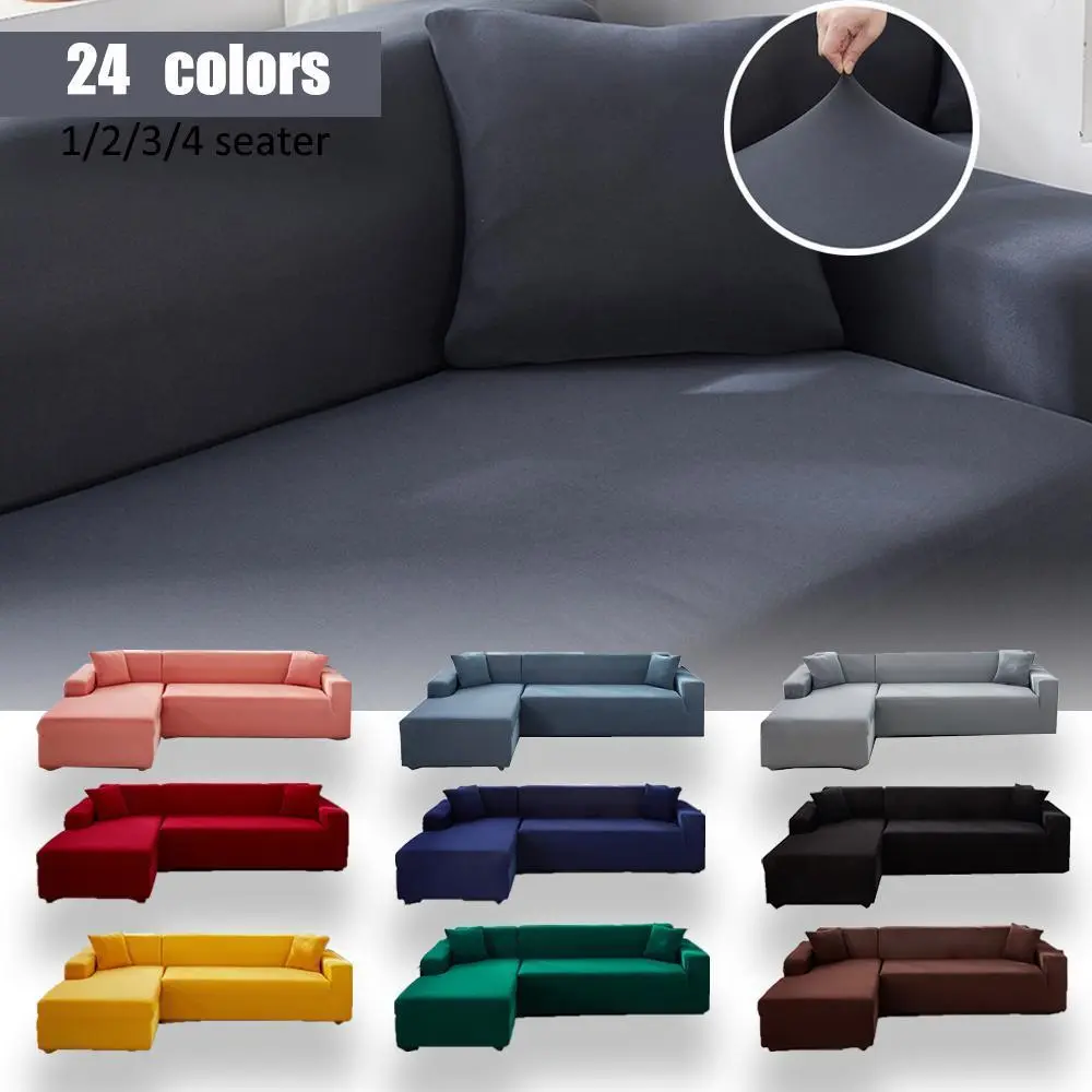 Solid Sofa Covers for Living Room, Elastic Relax Chair, L Shape, 1, 2, 3 Seater, Couch Slip, Furniture Protection Cover