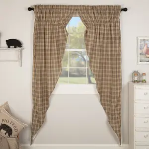 Farmstead Charcoal Plaid Long Prairie Curtains