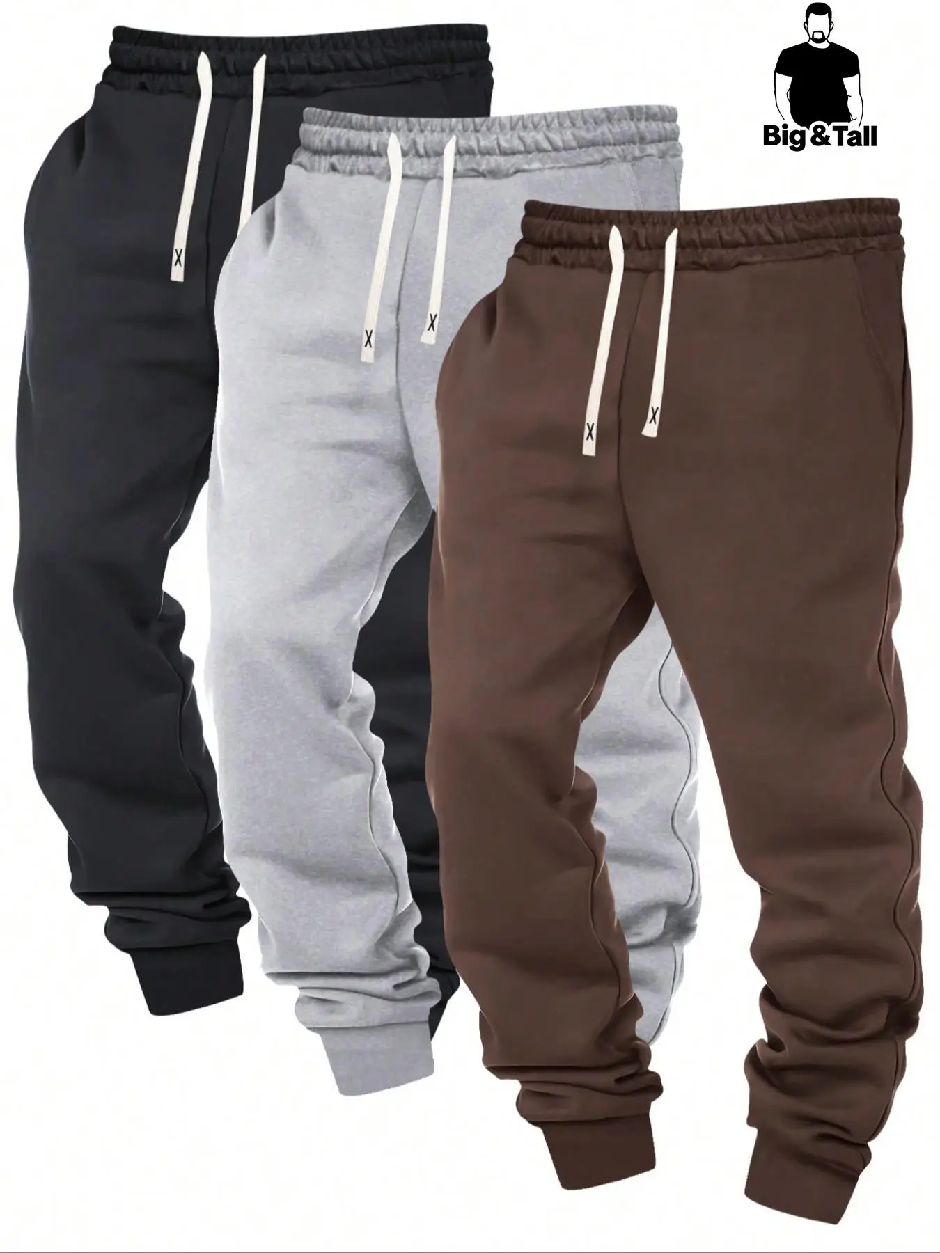 【Plus Size】 Men's Solid Drawstring Waist Sweatpants, Casual Comfy Pocket Jogger Pants for Daily Wear, Men's Trousers for Fall & Winter