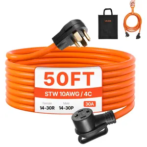 VEVOR 50 ft 4-Prong Dryer Extension Cord, NEMA 14-30P to 14-30R, 125V/250V, STW 10AWG/4C, 30A Capacity, Pure Copper Wire, with Black Non-woven Bag & PVC Cable Tie, for Indoor & Outdoor Use