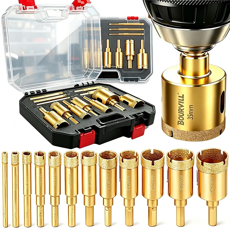 12-Piece Diamond Drill Bit Hole SawKit for Ceramic, Glass, and TileCutting - Perfect for DrillingPorcelain, Marble, Granite, andGypsum -Includes Sizes from 0.24Inch to 1.38 Inch (6mm to 35mm)