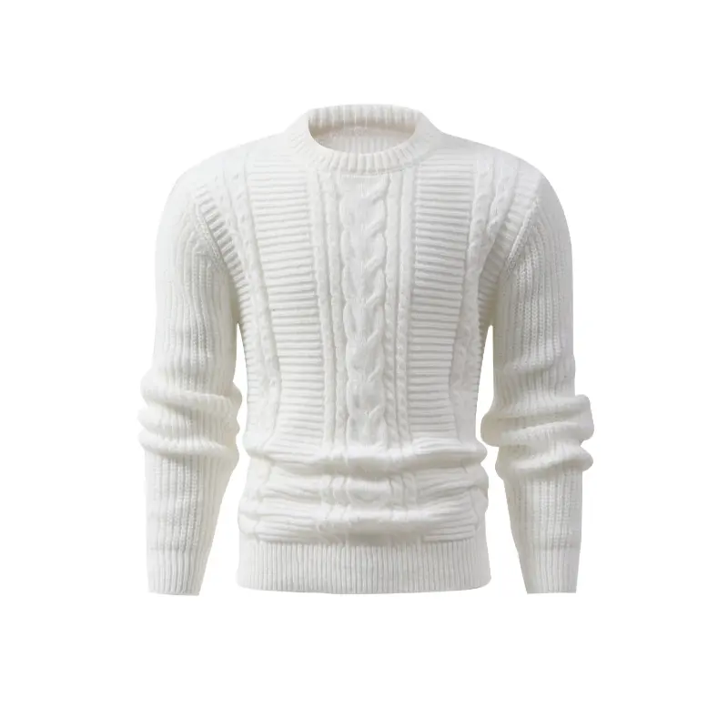 Men's Crew Neck Rib Knit Sweater, Plain High Stretch Polyester Fabric, Regular Fit Male Long Sleeve Top for All Seasons Casual Wear, Menswear, Hand Wash, Dry Clean, Knitwear, Solid