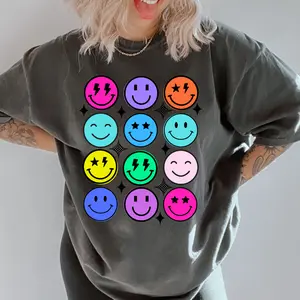 Neon Smiley Coquette Comfort Colors Graphic Shirt, Everyday Graphic Tee, Smiley Face Tee, Summer shirt