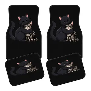 4-Piece Cute Cat Embrace Cartoon Car Floor Mats Set, Durable Polyester, Easy Clean, Front & Back Seat Protection, for Trucks, Cars, Suvs, Perfect Gift