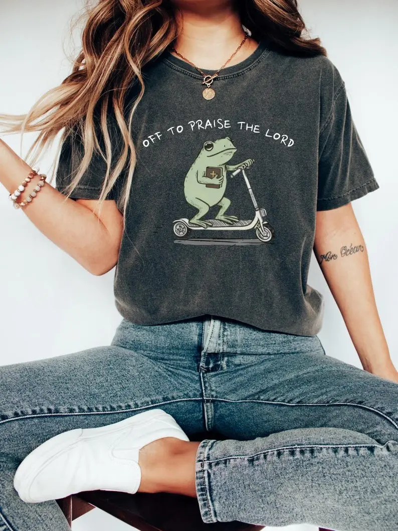 Funny Christian Shirt, Praise The Lord Frog Crewneck, Religious Humor Shirt, Faith Based Gift, Jesus Apparel For Women And Men