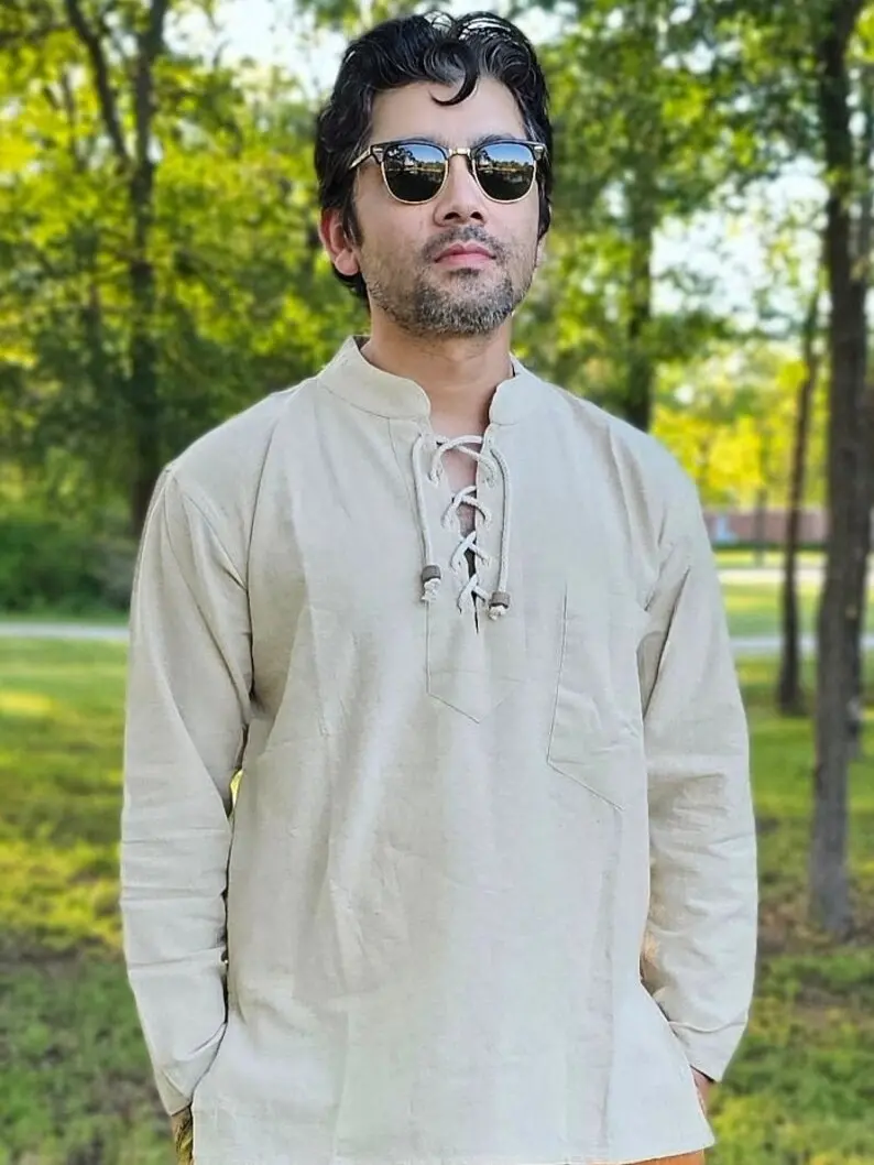Handmade Nepalese Cotton Kurta: Unisex Boho Hippie Top